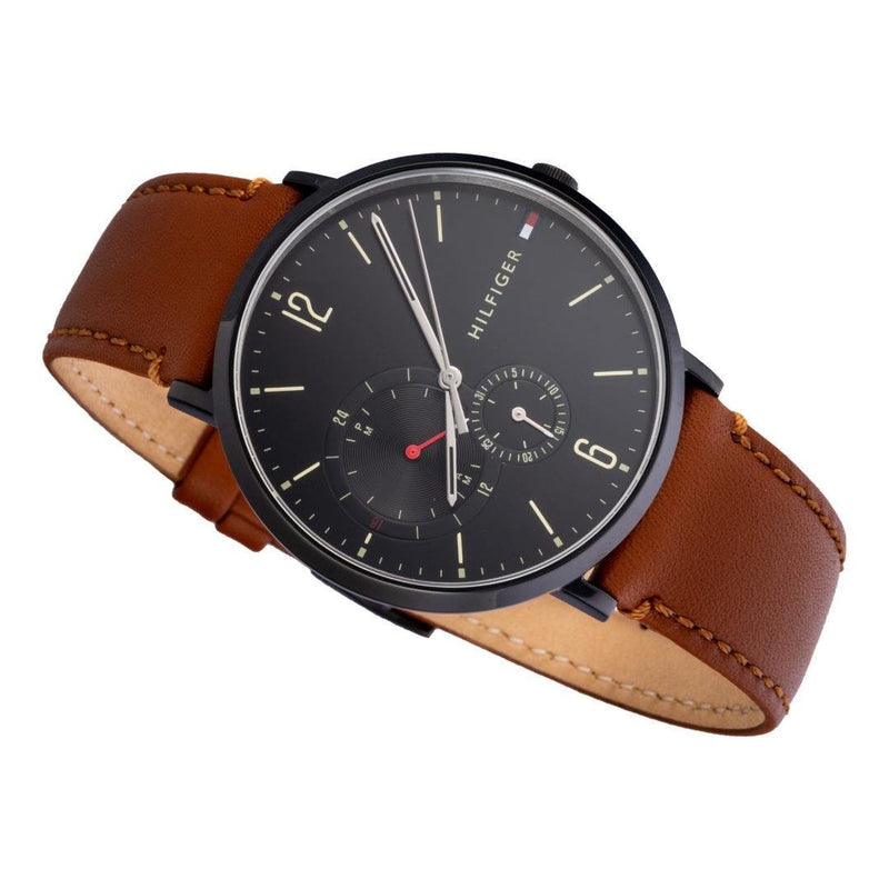 Tommy Hilfiger Black Dial Brown Leather Strap Men's Watch 1791510 - The Watches Men & CO #4