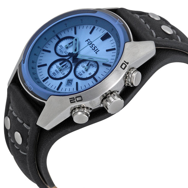 Fossil Blue Glass Chronograph Black Leather Strap Men's Watch #CH2564 - Watches of Australia #2