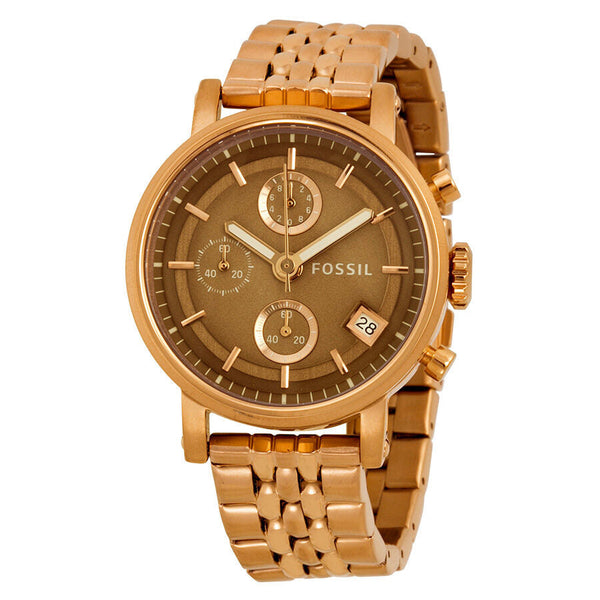 Fossil Boyfriend Chronograph Brown Dial Rose Gold-tone Ladies Watch ES3494 - Watches of Australia