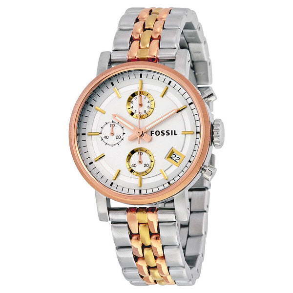 Fossil Boyfriend Chronograph Silver Dial Tri- tone Ladies Watch ES3840 - Watches of Australia