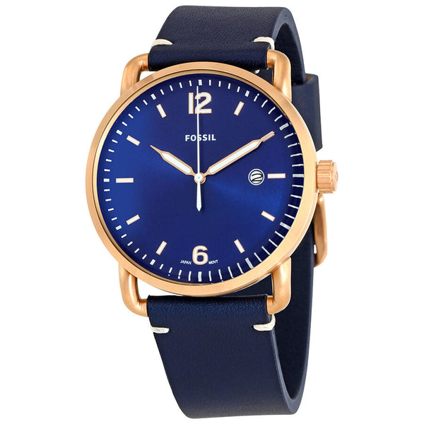 Fossil Commuter Blue Dial Navy Blue Leather Men's Watch FS5274 - Watches of Australia