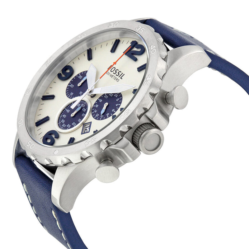 Fossil Nate Chronograph Beige Dial Navy Blue Leather Men's Watch JR1480 - Watches of Australia #2