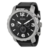 Fossil Nate Chronograph Black Dial Black Leather Men's Watch JR1436 - Watches of Australia