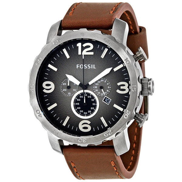 Fossil Nate Chronograph Grey Dial Brown Leather Men's Watch JR1424 - Watches of Australia