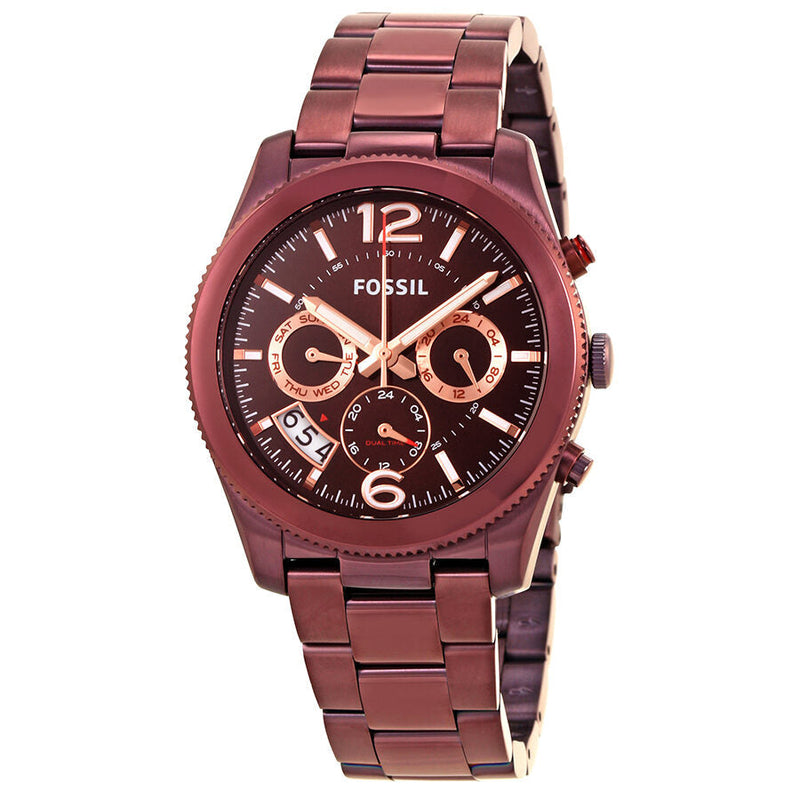 Fossil Perfect Boyfriend GMT Multi-Function Wine Dial Ladies Watch ES4110 - Watches of Australia