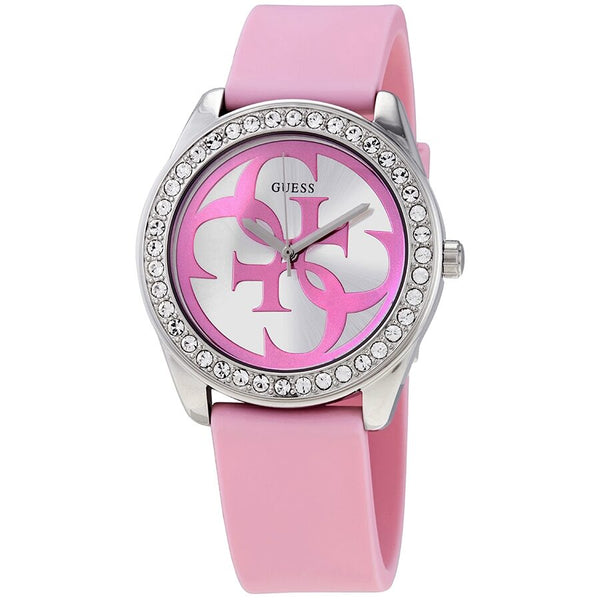 Guess G-Twist Quartz Silver Dial Pink Silicone Ladies Watch W1240L1 - Watches of Australia