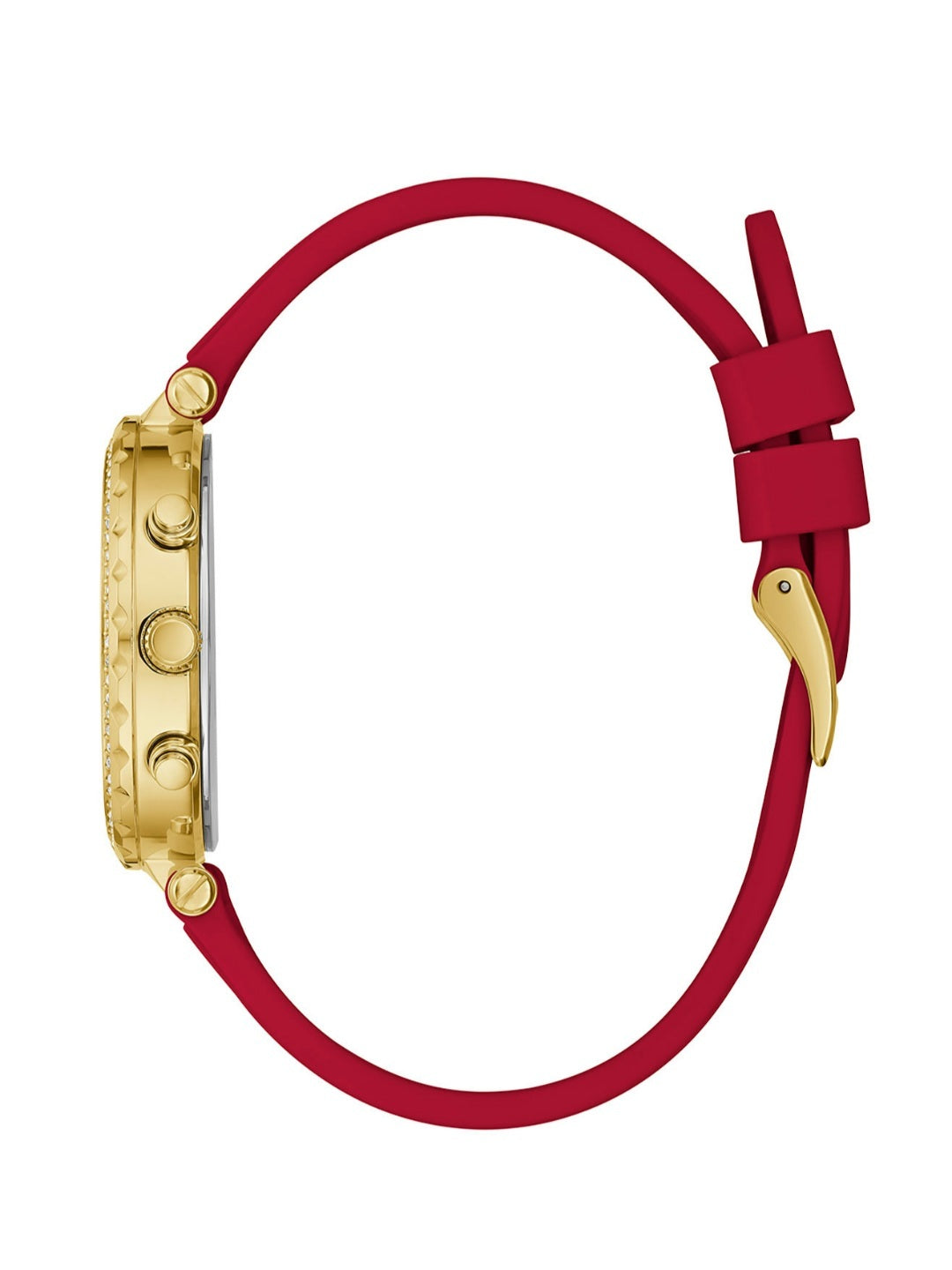 Guess Gold Tone Case Red Rubber Strap Women’s Watch GW0484L1 - Watch