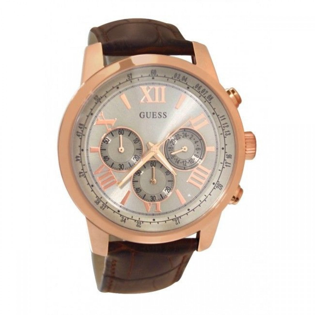Guess Horizon Silver Dial Leather Strap Men’s Watch W0380G4 - Watch