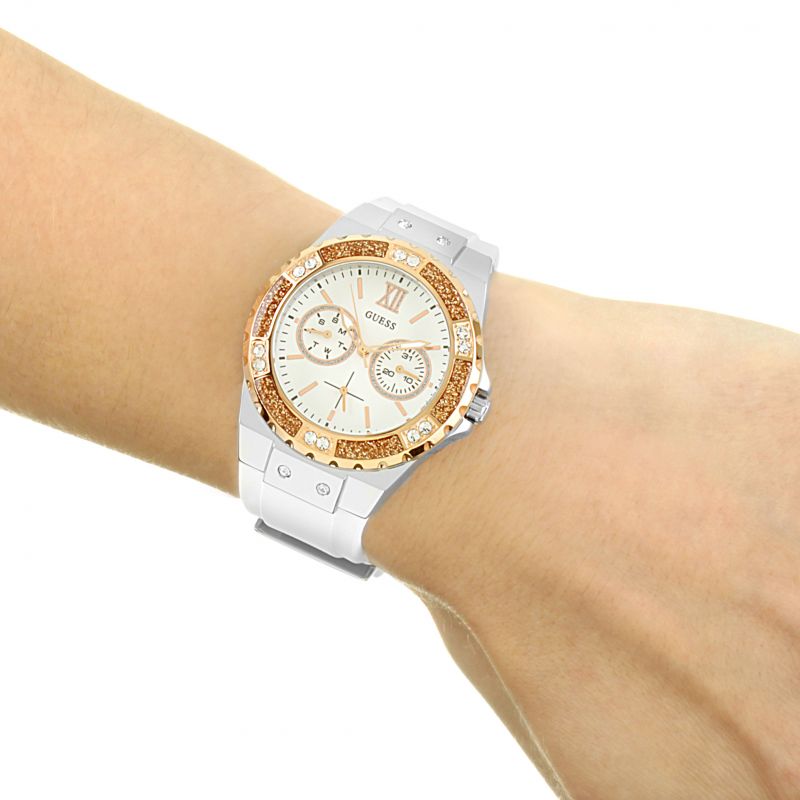 Guess Limelight Crystal White Dial White Silicone Ladies Watch W1053L2 - Watch