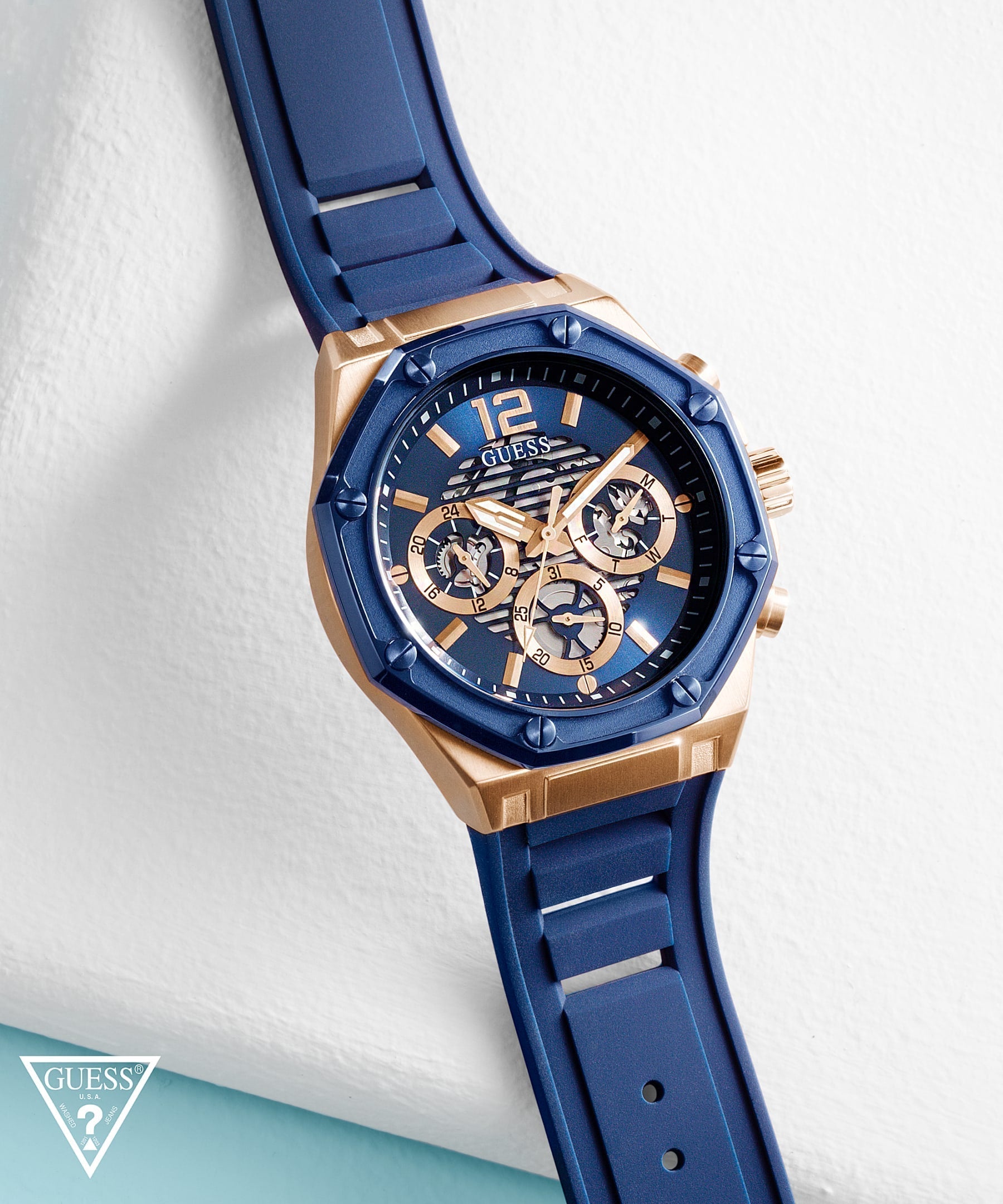 Guess Multi-function Blue Silicone Strap Men’s Watch GW0263G2 - Watch