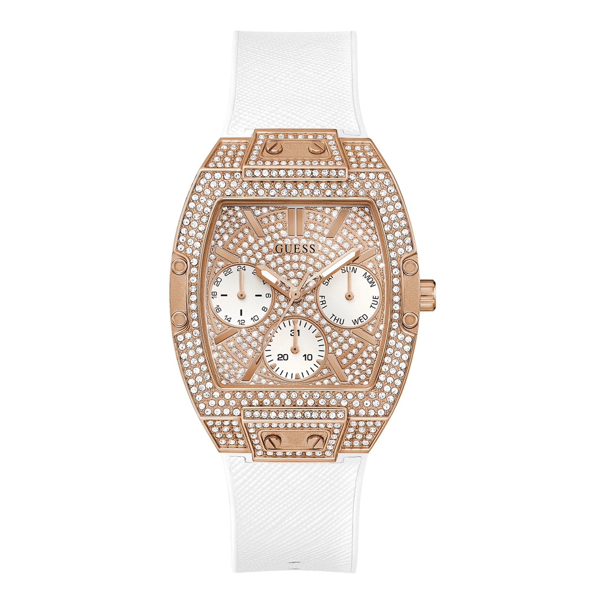 Guess Rose Gold Case White Silicone Women’s Watch GW0105L3 - Watch