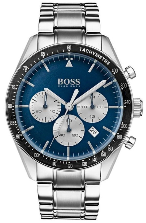 Hugo Boss Chronograph Blue Dial Silver Steel Strap Watch for Men - 1513630 1513630 - Image 1