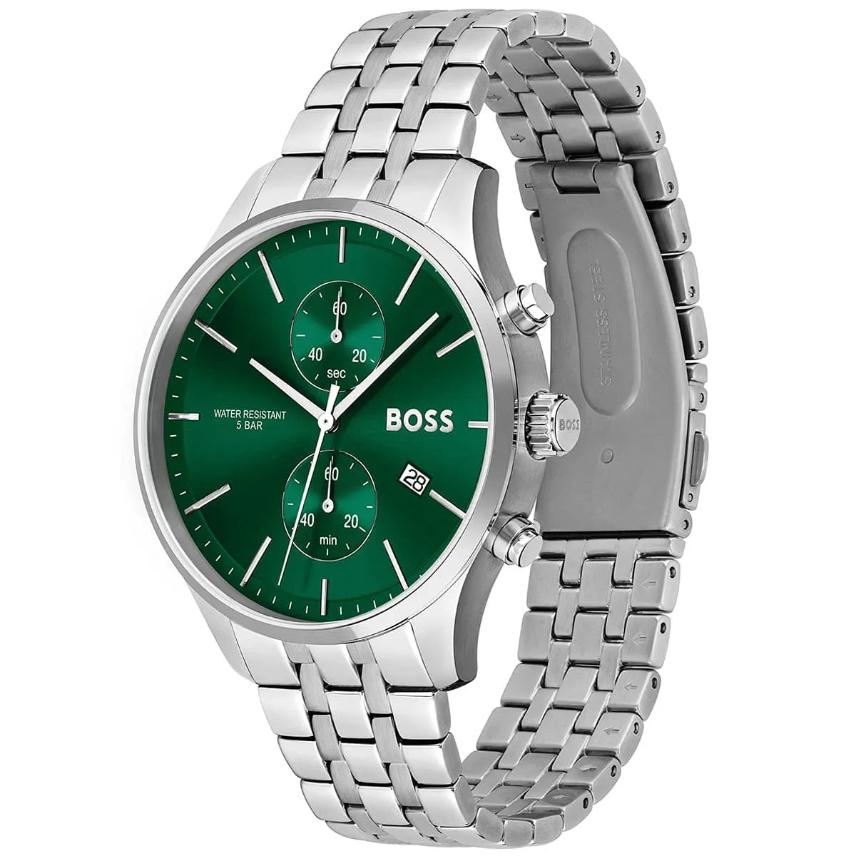 Hugo Boss Associate Chronograph Green Dial Silver Steel Strap Watch for Men - 1513975