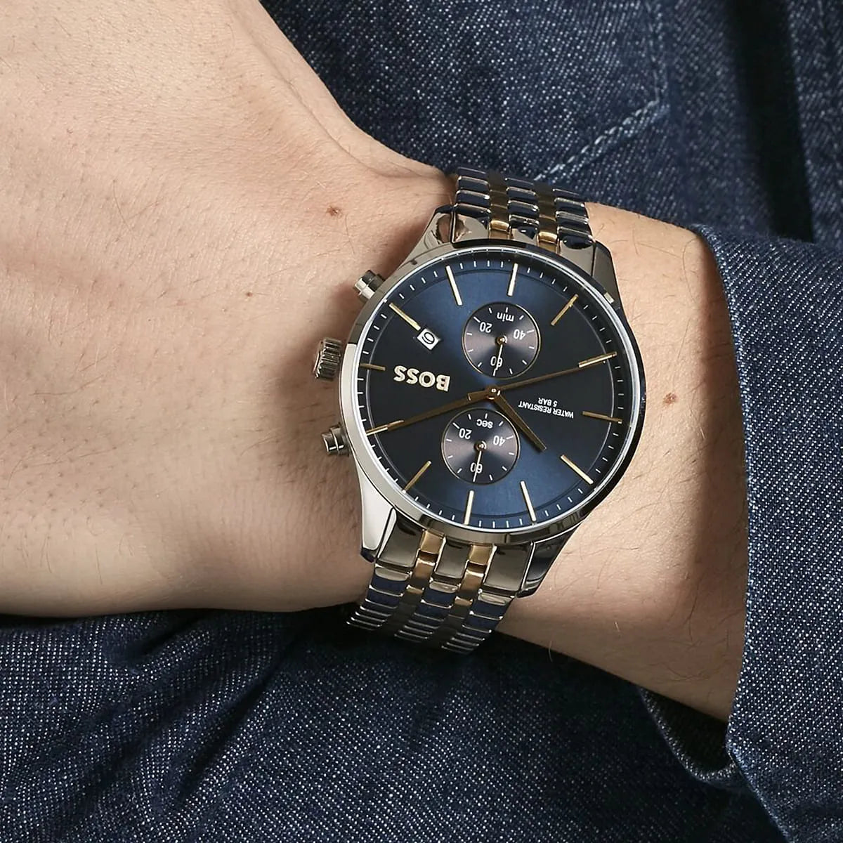 Hugo Boss Associate Chronograph Blue Dial Two Tone Steel Strap Watch for Men - 1513976 1513976 - Image 5