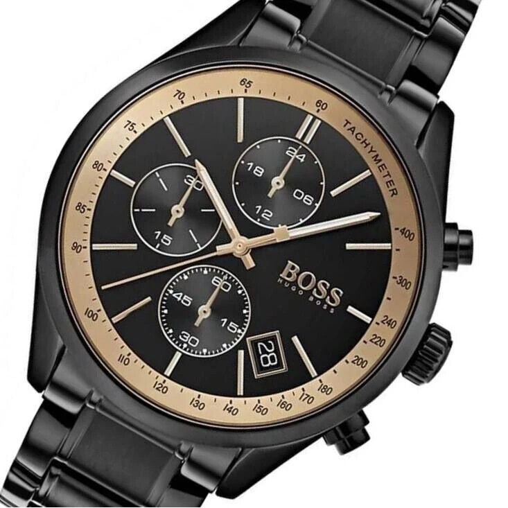 Hugo Boss Grand Prix Chronograph Black Dial Black Steel Strap Watch for Men - 1513578 1513578 - Image 3