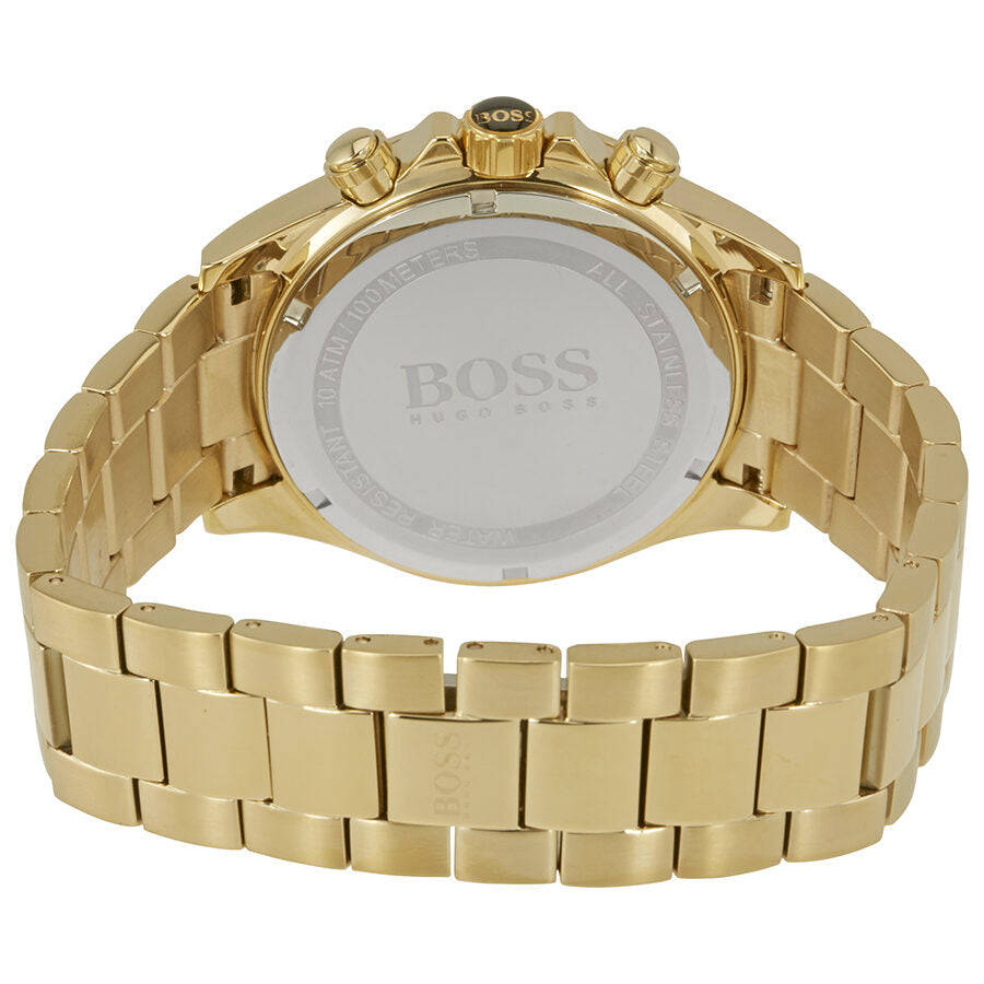 Hugo Boss Ikon watch caseback showing gold-tone stainless steel bracelet and closed back