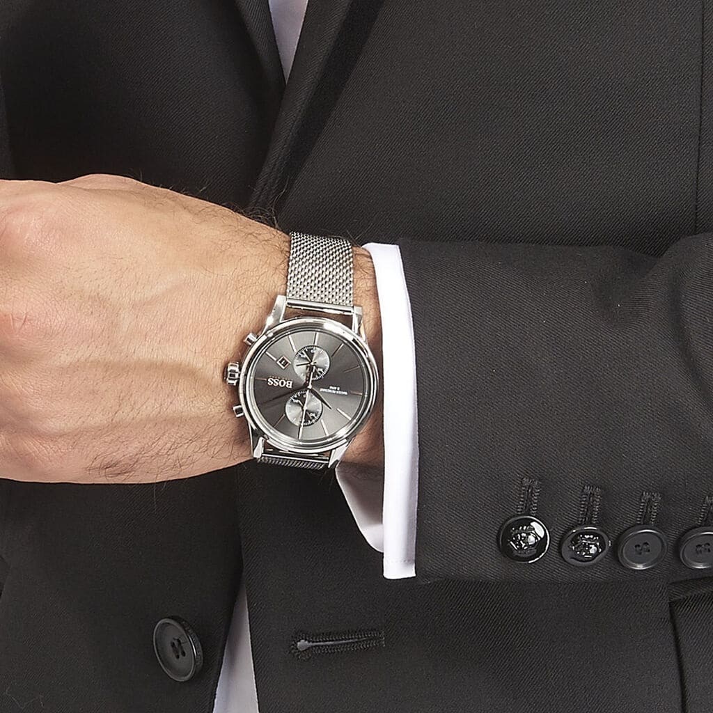 Hugo Boss Jet Chronograph Grey Dial Silver Mesh Bracelet Watch for Men - 1513440