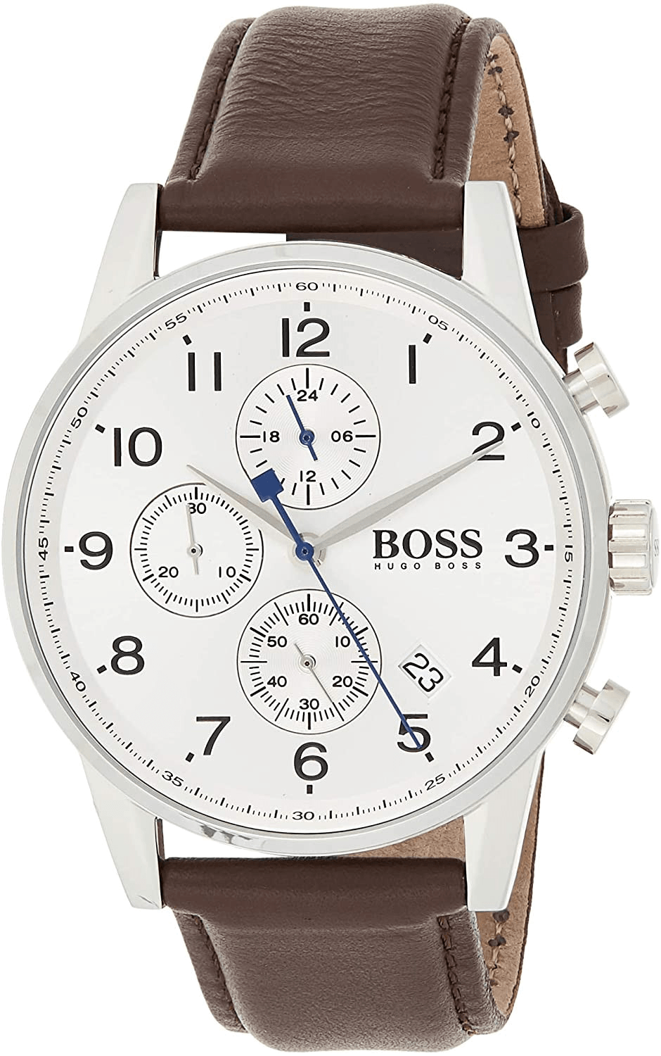 Hugo Boss Navigator Chronograph White Dial Brown Leather Strap Watch for Men - 1513495