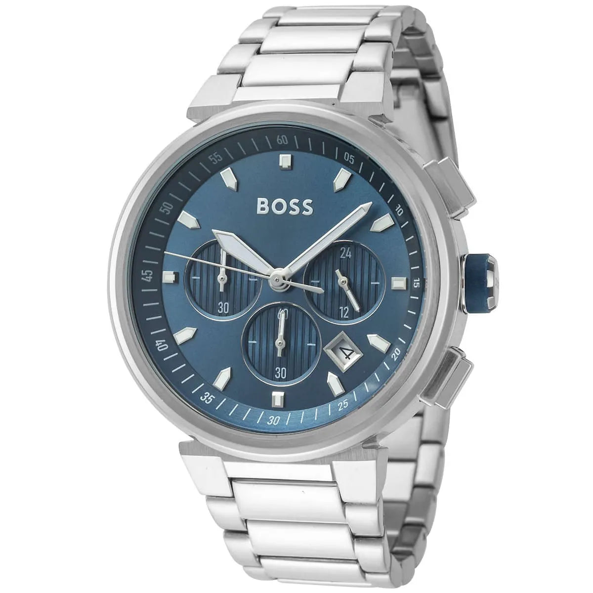Hugo Boss One Chronograph Blue Dial Silver Steel Strap Watch For Men - 1513999