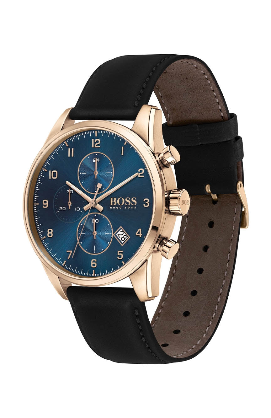 Hugo Boss Skymaster Blue Dial Leather Strap Men’s Watch 1513783 - Watch