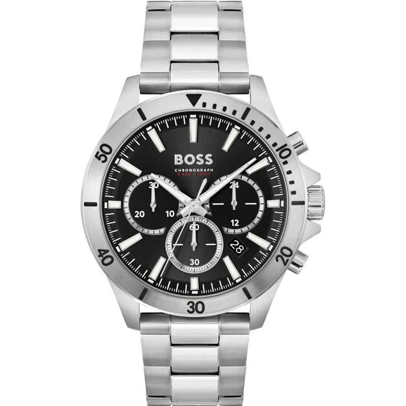 Hugo Boss Troper Chronograph Black Dial Silver Steel Strap Watch For Men - 1514057 1514057 - Image 1