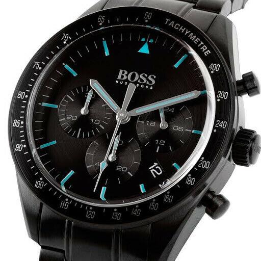 HUGO BOSS Trophy Chronograph Black Dial Black Steel Strap Watch for Men - 1513675