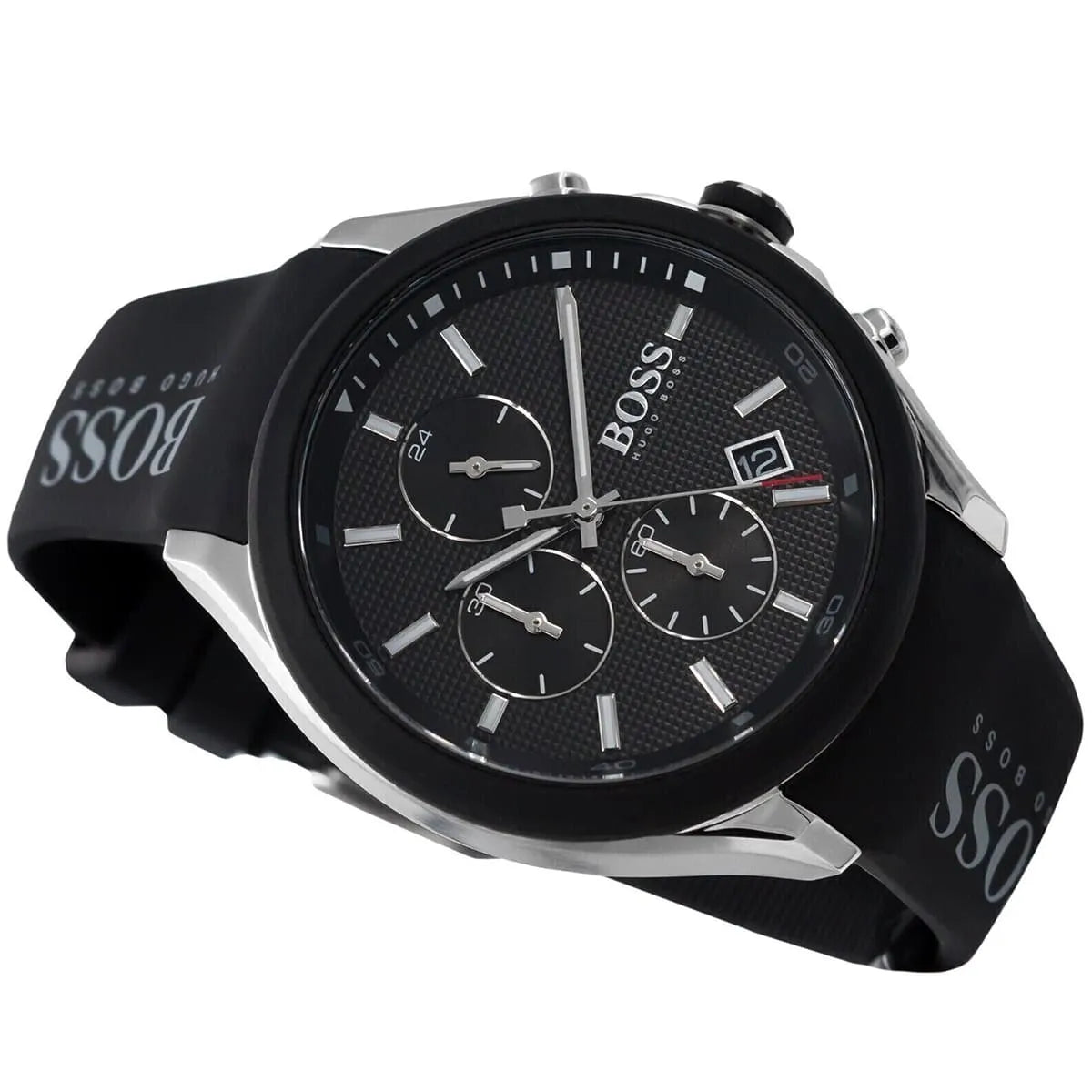 Hugo Boss Velocity Chronograph Black Dial Black Leather Strap Watch for Men - 1513716