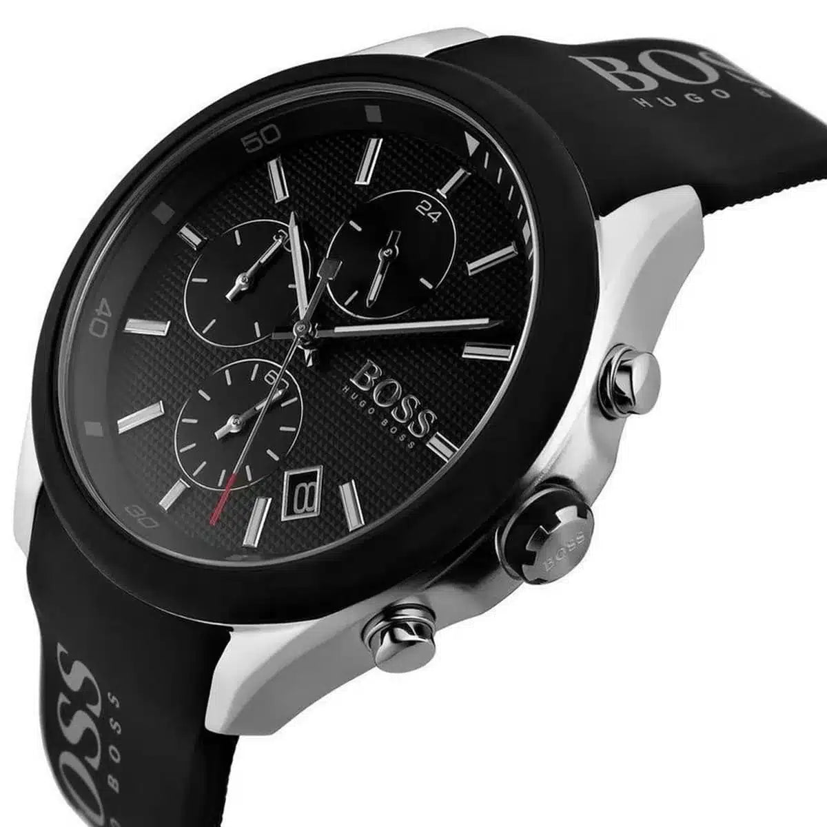 Hugo Boss Velocity Chronograph Black Dial Black Leather Strap Watch for Men - 1513716