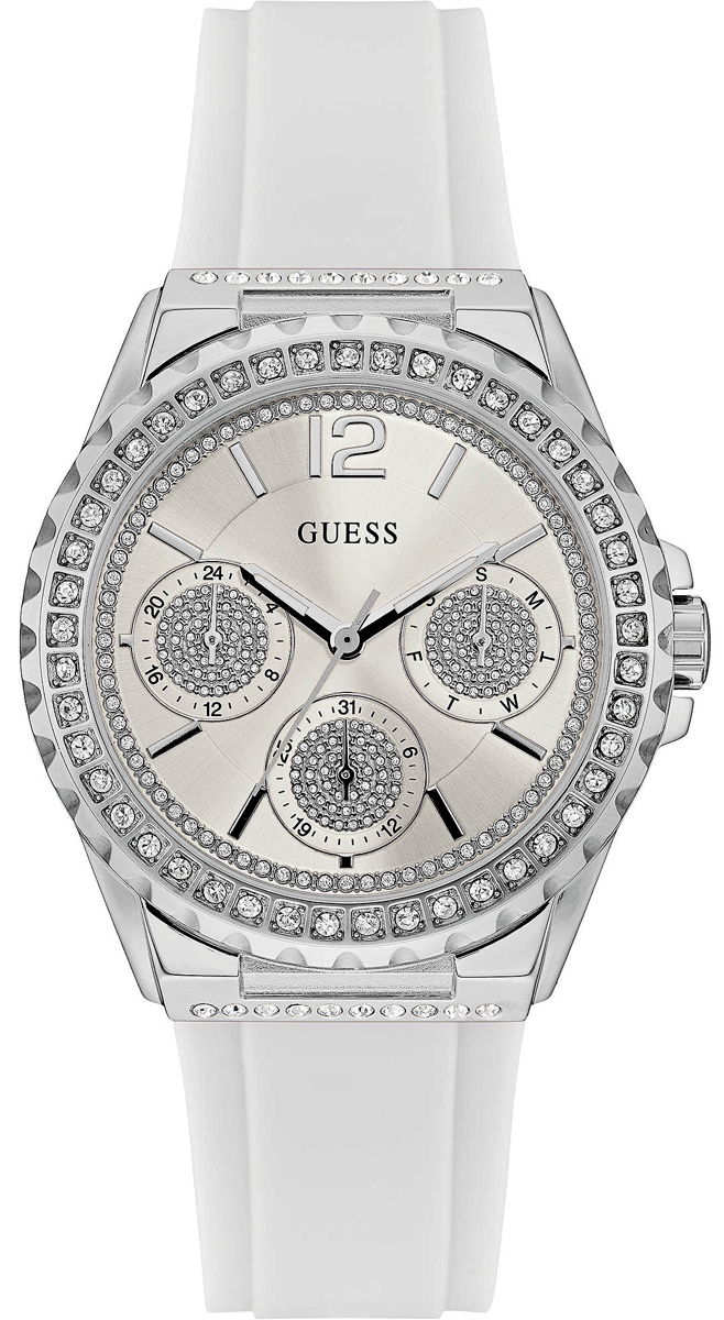 Guess Starlight White Rubber Strap Crystal Dial Women's Watch  W0846L8 - The Watches Men & CO