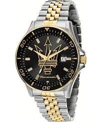 Maserati Sfida Black Dial Gold Hands Date Tow Tone Men's Watch  R8853140009
