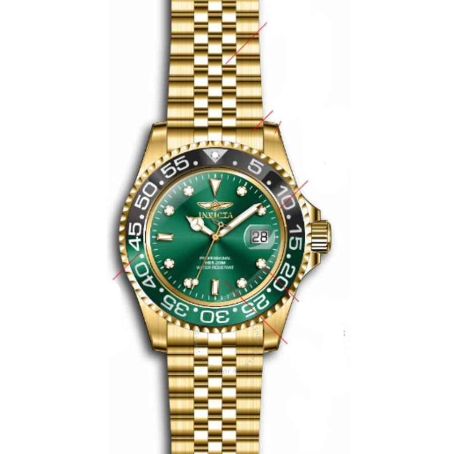 Invicta Pro Diver Quartz Green Dial Sprite Bezel Men's Watch 36044