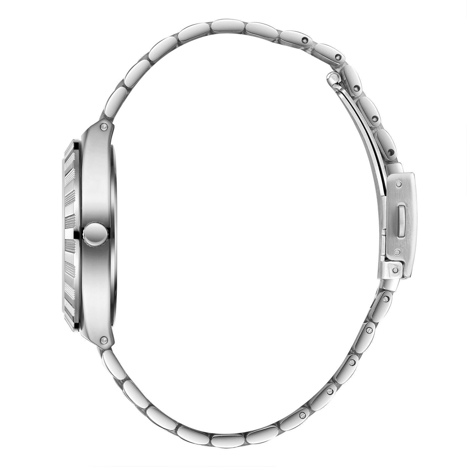 Lee Cooper Jayden watch side profile showing silver case and link bracelet