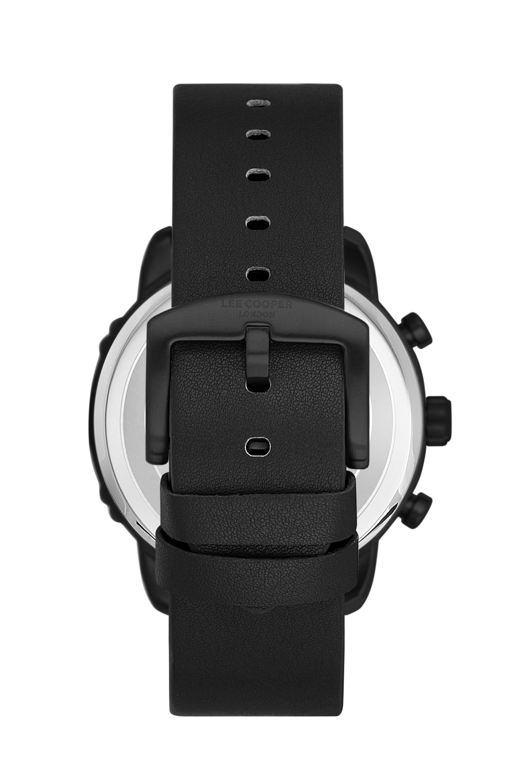 Back view of Lee Cooper LC06506 watch displaying case back with chronograph pushers
