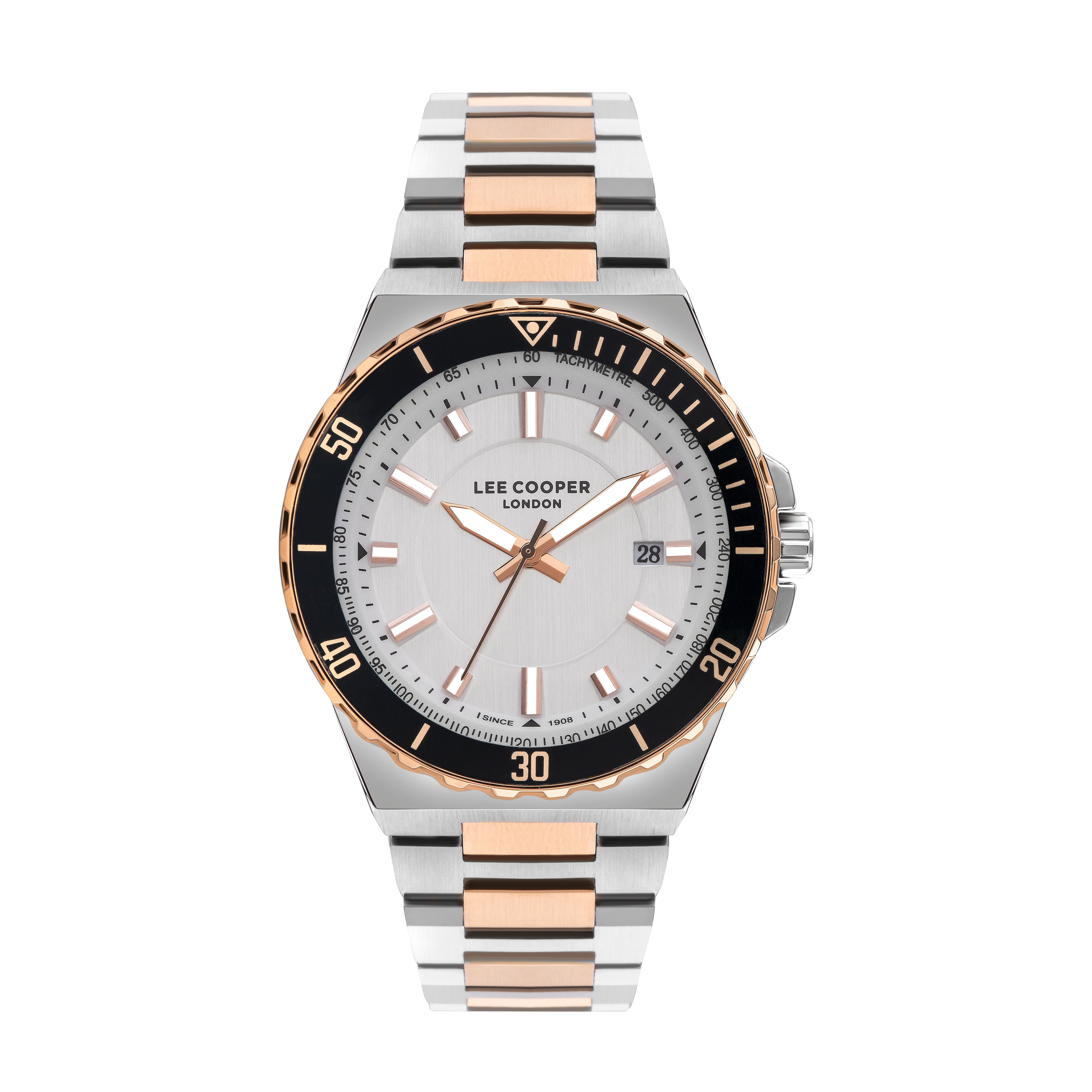 Lee Cooper Executive Chronograph two-tone watch with silver dial and black bezel