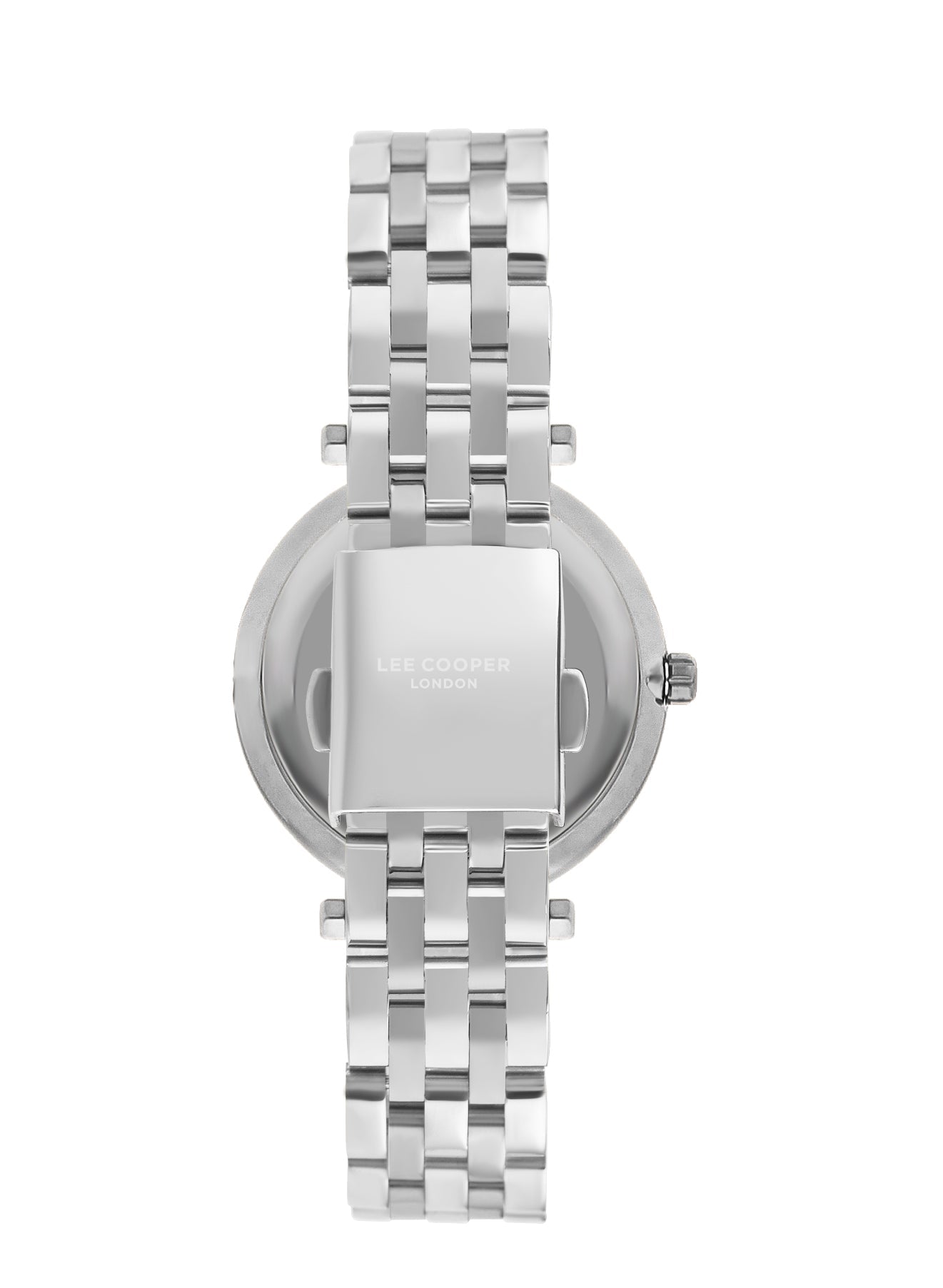 Back view of Lee Cooper LC07864.390 watch showing silver case back
