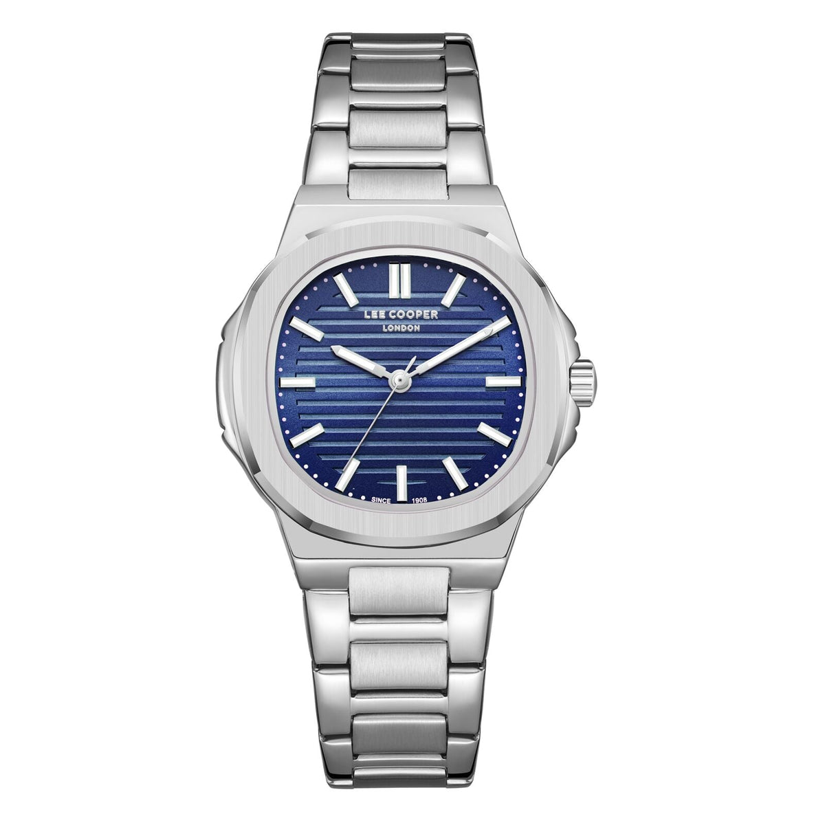 Lee Cooper LC08017.390 silver watch with square case and blue dial