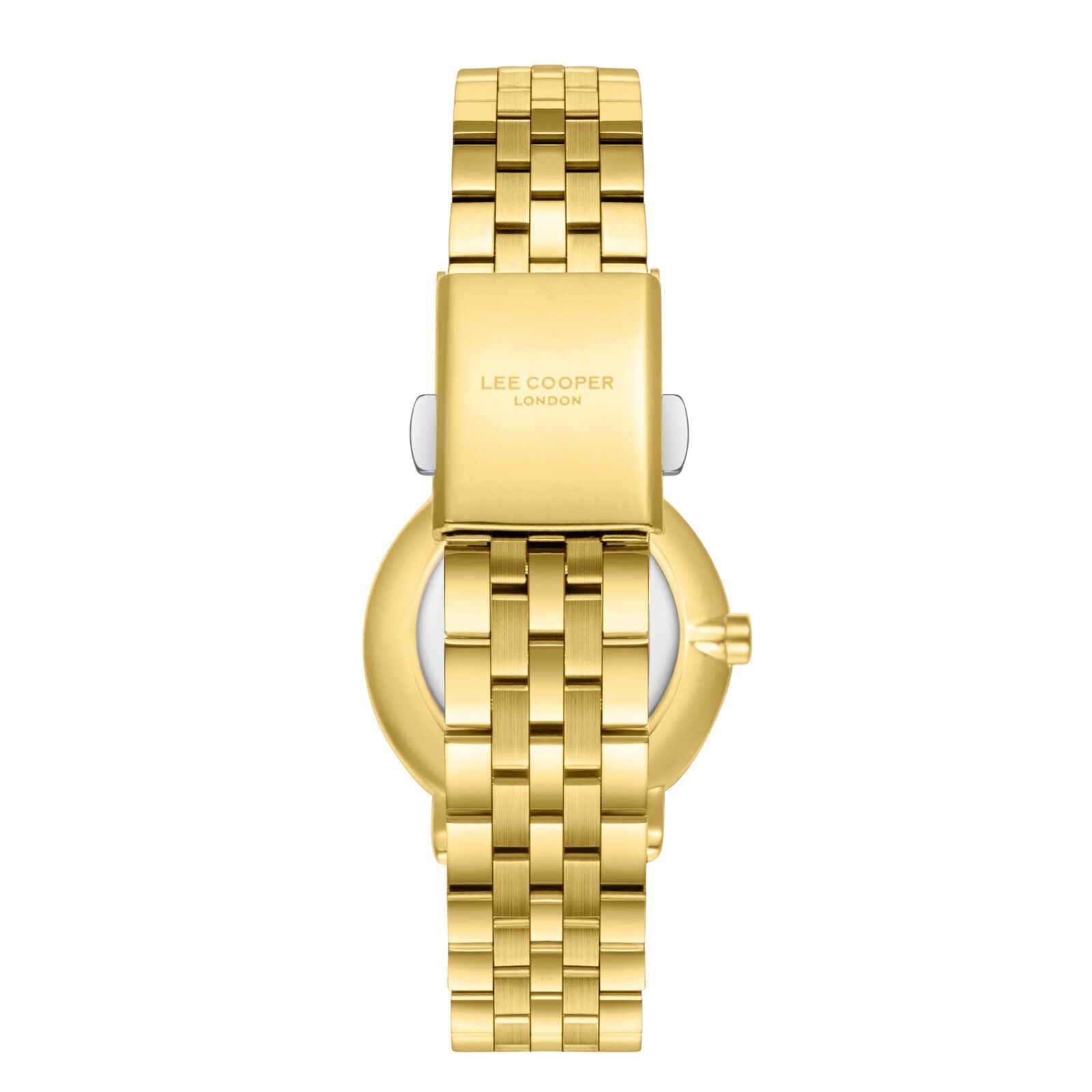 Lee Cooper LC08297.130 gold watch caseback view with engraved branding