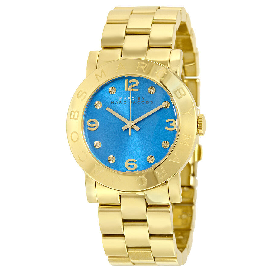 Marc by Marc Jacobs Amy blue dial gold tone watch with diamond hour markers