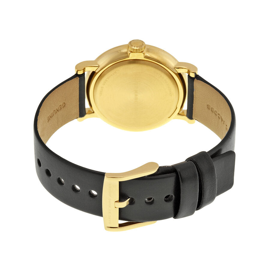 Marc by Marc Jacobs Baker MBM1269 caseback showing gold-tone case and black leather strap attachment