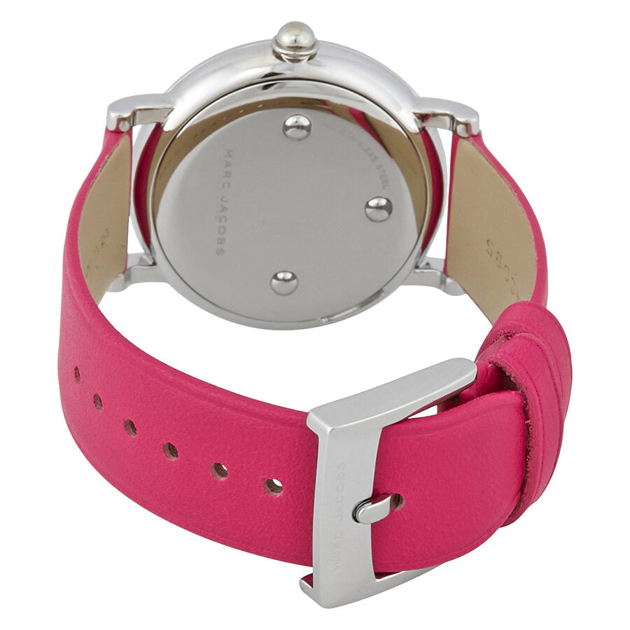Marc Jacobs Roxy caseback showing silver case, pink leather strap with studs
