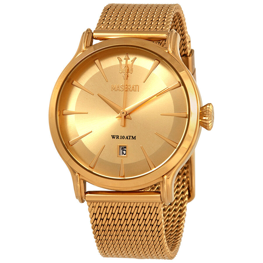 Maserati Epoca gold dial men's watch with gold-tone mesh bracelet and date window