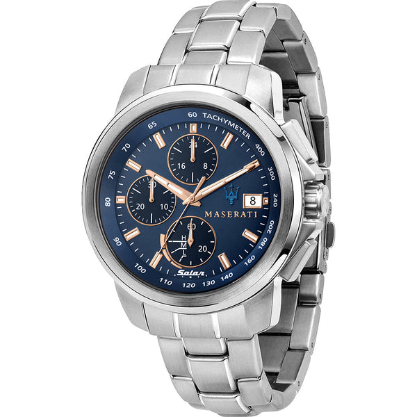 Maserati Successo Silver Chronograph Blue Dial  R8873645004 - Watches of Australia