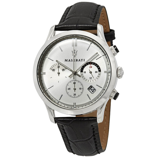 Maserati Ricordo Silver Dial Black Leather Men's Watch R8871633001 - Watches of Australia