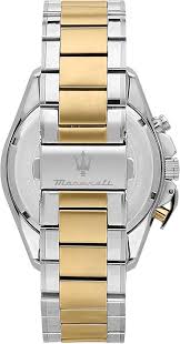 Maserati Traguardo stainless steel caseback with two-tone silver and gold bracelet