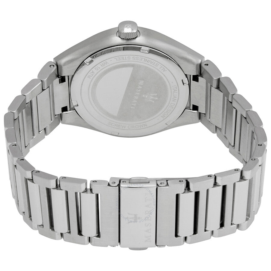 Maserati Triconic watch caseback showing stainless steel cover and bracelet