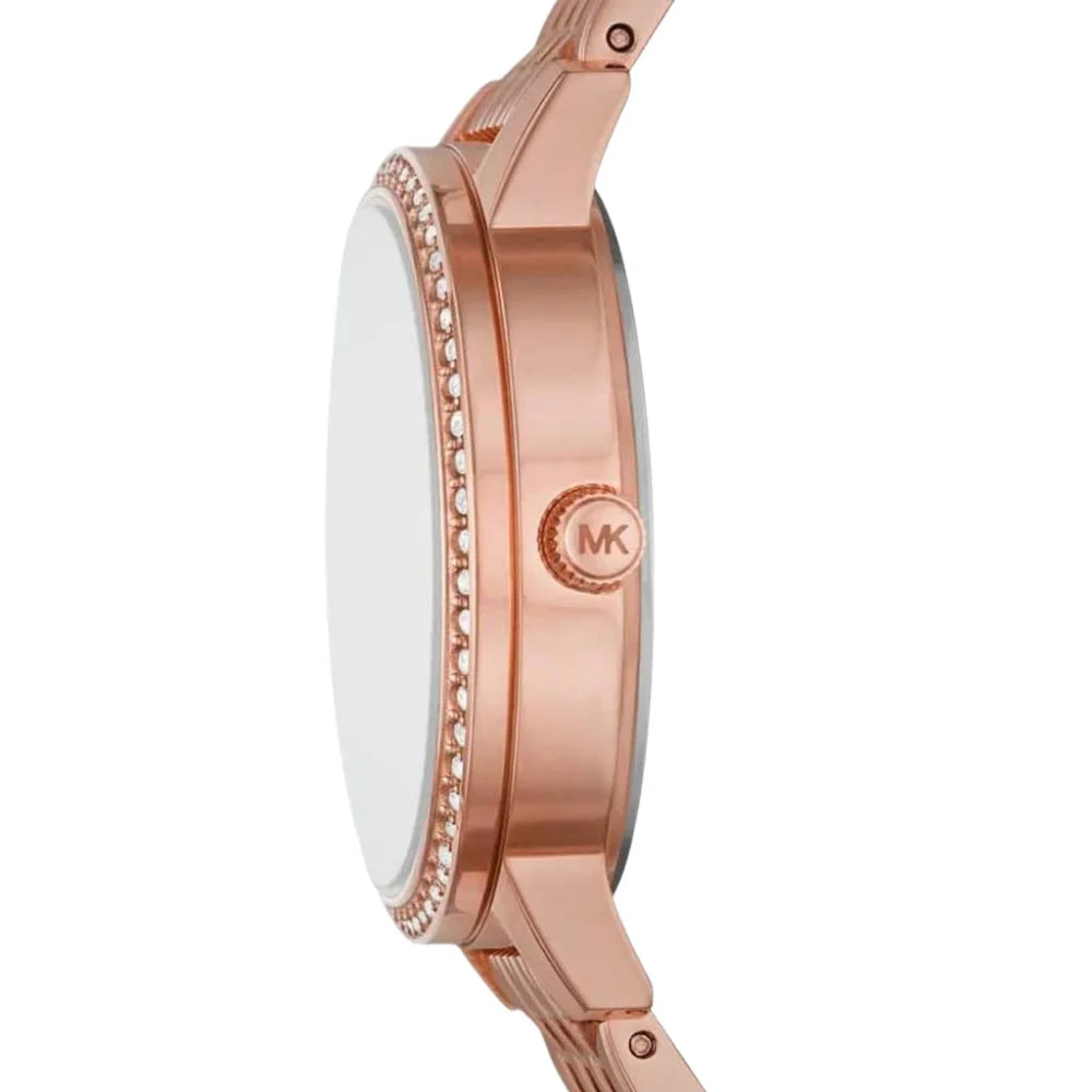 Michael Kors Adrianna II rose gold watch side view showing bezel detail