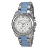 Michael Kors Blair Chronograph Silver Dial Stainless Steel with Chambray Acetate Ladies Watch MK6137 - The Watches Men & CO