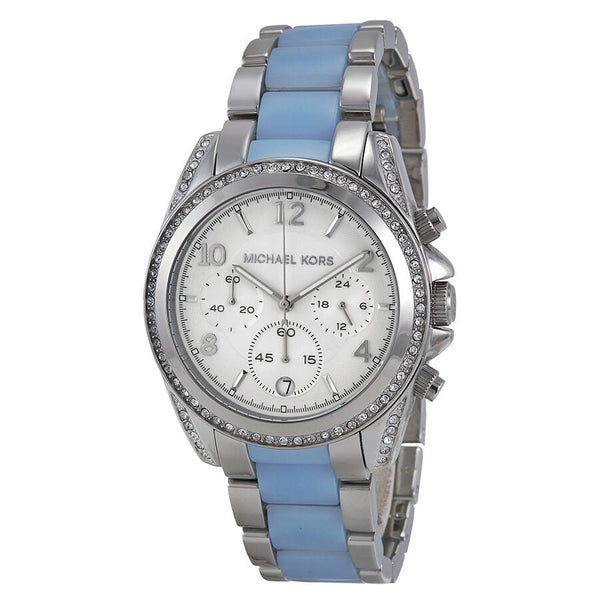 Michael Kors Blair Chronograph Silver Dial Stainless Steel with Chambray Acetate Ladies Watch MK6137 - The Watches Men & CO