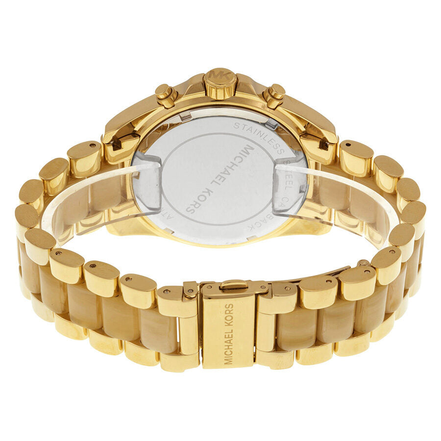 Back view of Michael Kors Bradshaw watch showing stainless steel caseback and bracelet clasp