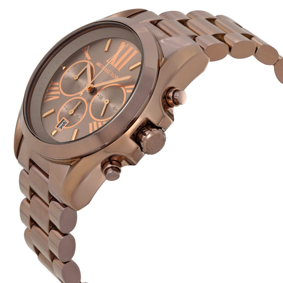 Michael Kors Bradshaw MK6247 sable-tone chronograph watch shown at angle with visible chronograph pushers